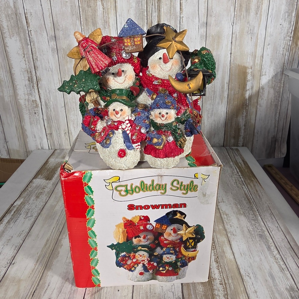 Holiday Style Snowman Family Figurine Christmas Winter Decor Multicolor Resin